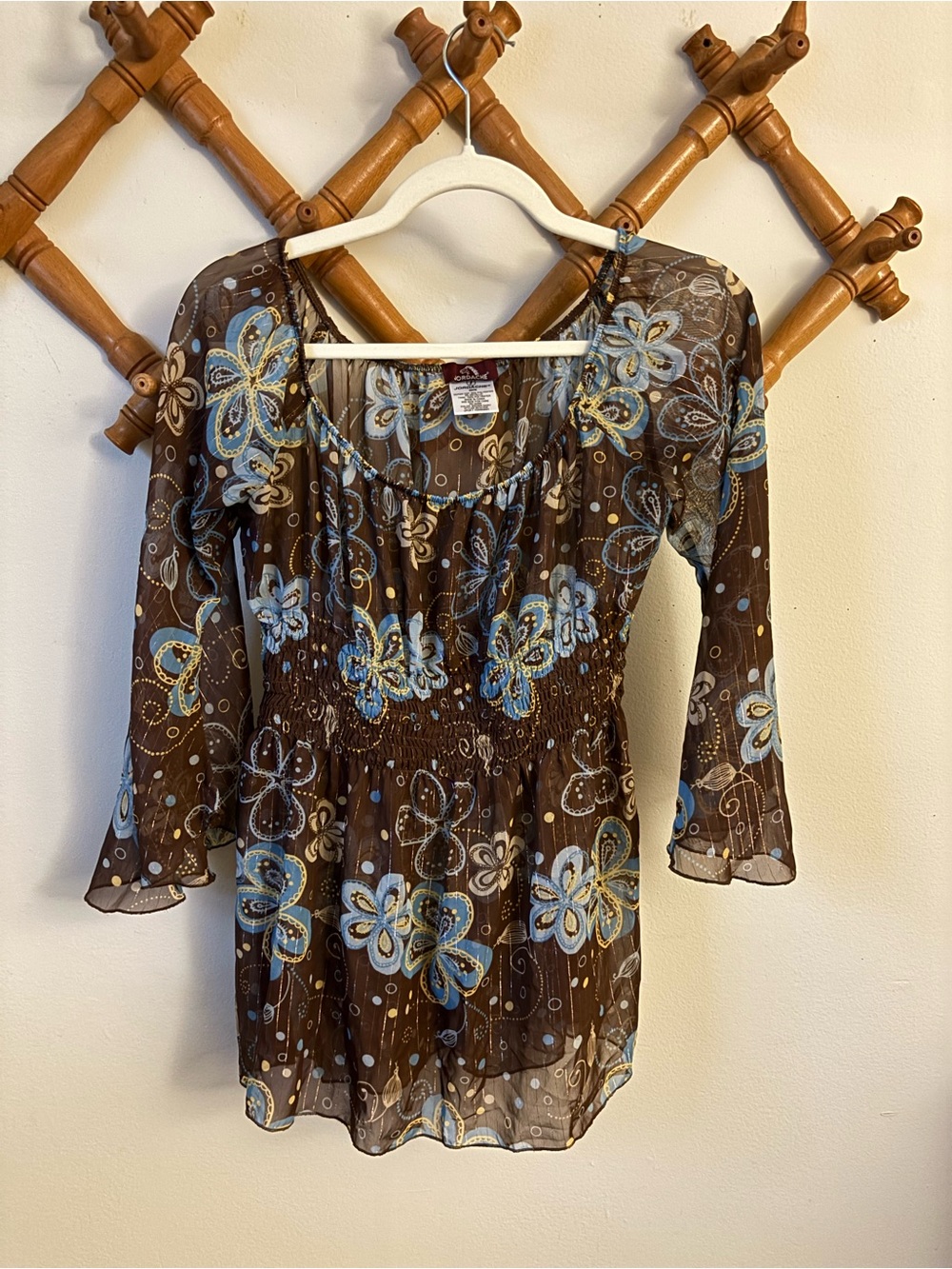 Vintage Y2K sheer floral blouse with bell sleeves